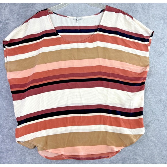 Joie‎ Blouse Women's M 100% Silk Short Sleeve Striped Top Orange Pink Preppy - Picture 1 of 11